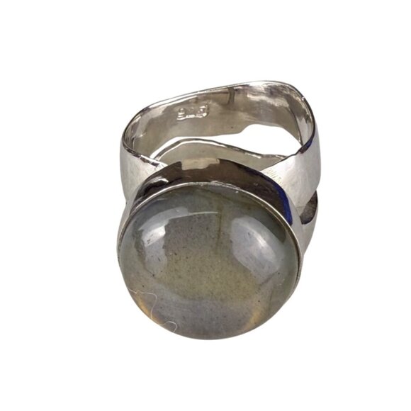 Sterling Silver Women’s Labradorite Oval Cabochon Ring 925 Unique Design Size 5 - Picture 1 of 6